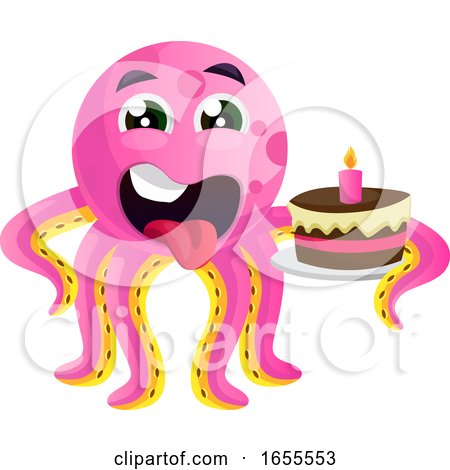 Octopus with a Birthday Cake Illustration Vector by Morphart Creations