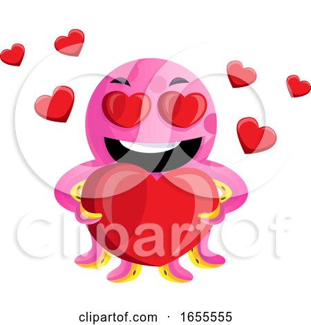Pink Octopus in Love Illustration Vector by Morphart Creations
