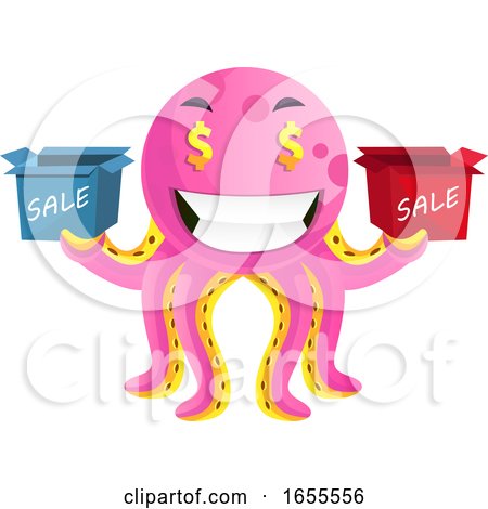 Octopus with Sale Signs Illustration Vector by Morphart Creations