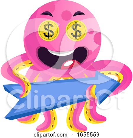 Pink Octopus with a Direction Sign Illustration Vector by Morphart Creations