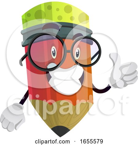 Red Pencil with Glasses Giving a Thumbs up Illustration Vector by Morphart Creations