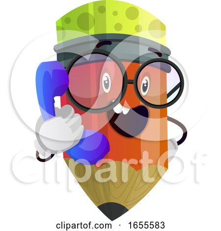 Red Pencil Wearing Glasses and Talking on the Phone Illustration Vector by Morphart Creations