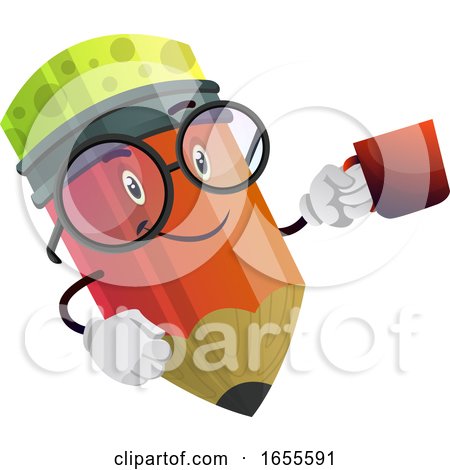 Red Pencil Drinking Coffee from His Favourite Cup Illustration Vector by Morphart Creations