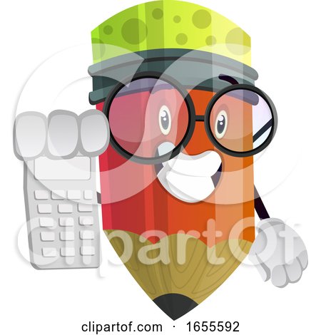 Red Pencil Holding Calculator in His Right Hand Illustration Vector by Morphart Creations