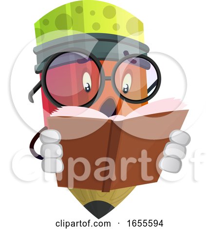 Scared Pencil Reading a Book Illustration Vector by Morphart Creations
