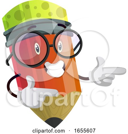 Happy Pencil Is Pointing at Something with Both Hands Illustration Vector by Morphart Creations