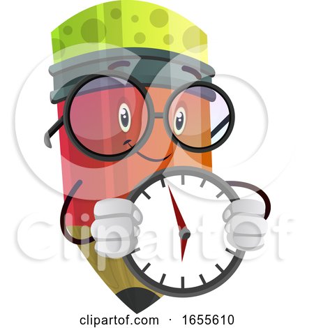 Red Pencil with a Clock in His Hands Illustration Vector by Morphart Creations