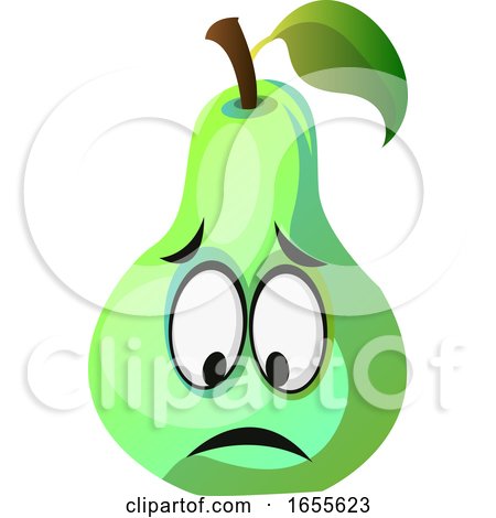 Green Pear Cartoon Face Sad Illustration Vector by Morphart Creations