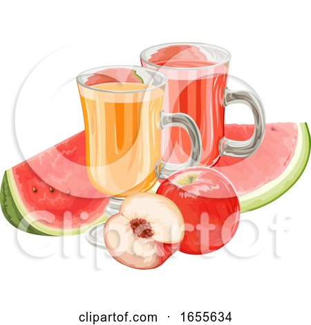 Vector of Apple and Watermelon Fruit with Juice by Morphart Creations