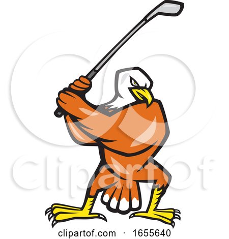 American Bald Eagle Playing Golf Cartoon by patrimonio