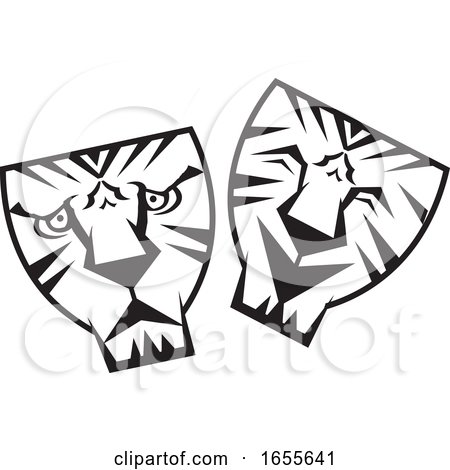 Black and White Happy and Sad Tiger Theater Drama Masks by Johnny Sajem