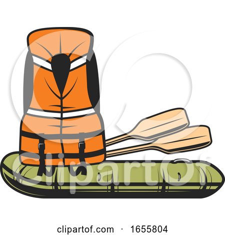 Life Jacket with Paddles and a Raft by Vector Tradition SM