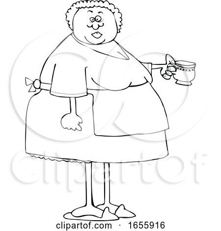 Cartoon Lineart Woman Wearing an Apron and Holding a Tea Cup by djart