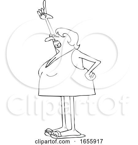 Cartoon Lineart Woman Wearing a Swimsuit and Pointing up by djart