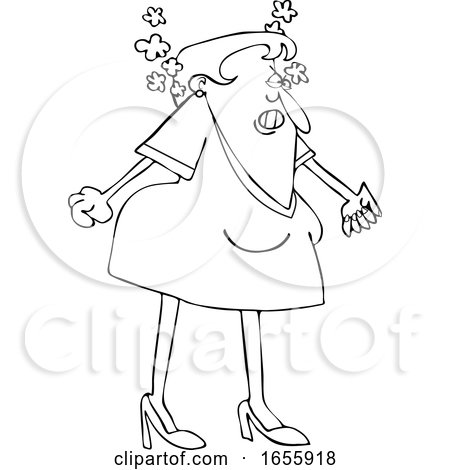 Cartoon Lineart Woman Steaming from Anger by djart