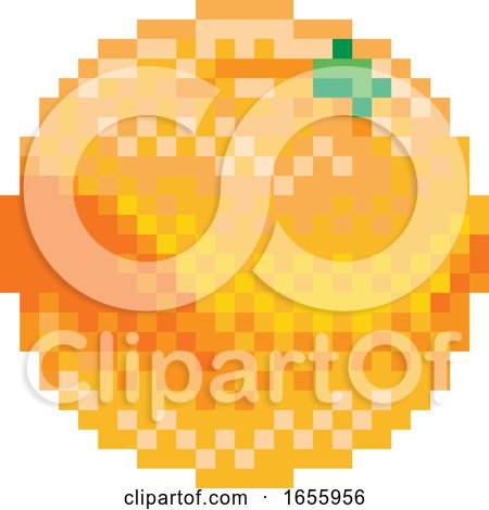 Orange Pixel Art 8 Bit Video Game Fruit Icon by AtStockIllustration