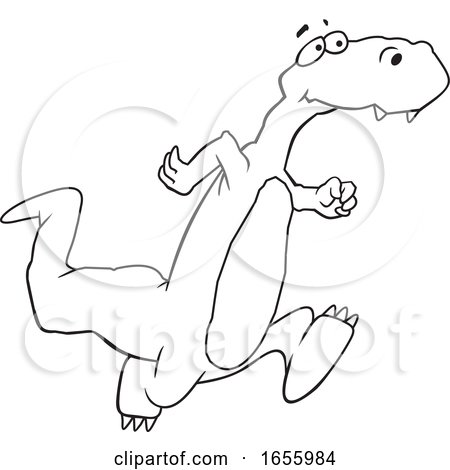 Cartoon Black and White Dinosaur Running by Johnny Sajem