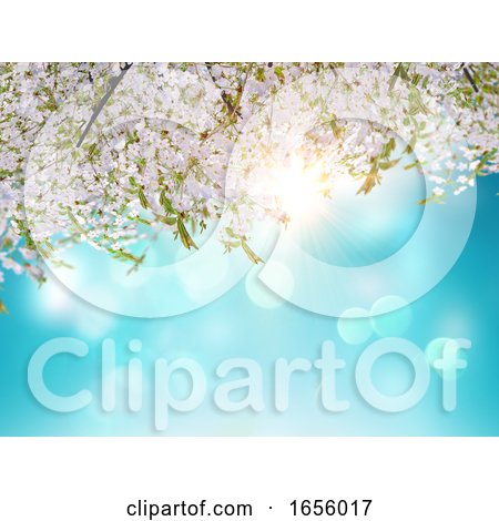 3D Cherry Blossom Leaves on a Blue Sky Background by KJ Pargeter