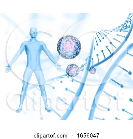 3D Medical Background with Male Figure on DNA Strands and Virus Cells Background by KJ Pargeter