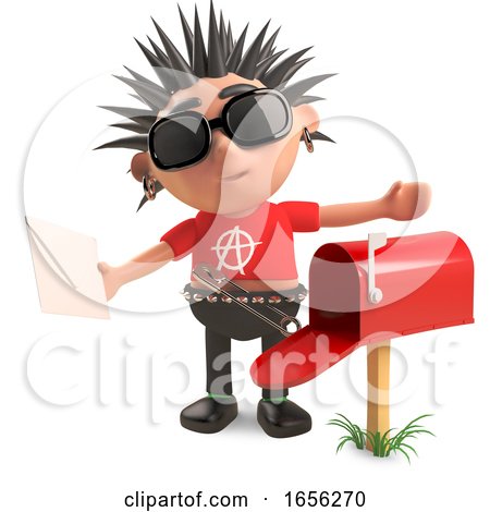 Funny Punk Rocker Character Has Letters in His Mailbox by Steve Young