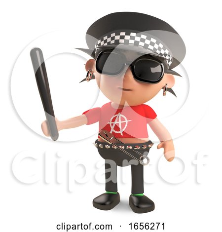 Strange Punk Rocker Dressed As a Policeman with Truncheon by Steve Young