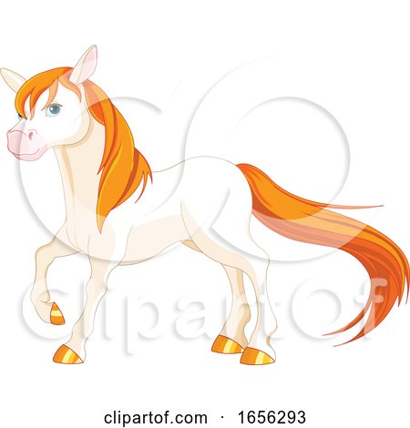 Beautiful White Horse with Orange Hair by Pushkin