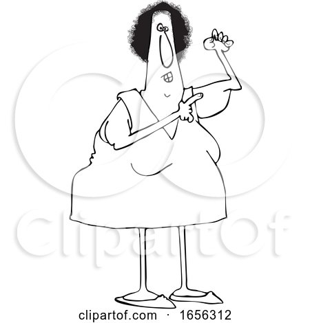 Cartoon Black and White Woman Pointing to Her Flabby Tricep by djart