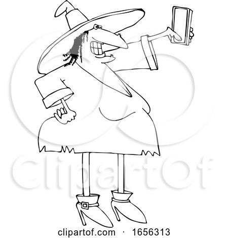 Cartoon Black and White Witch Taking a Selfie by djart