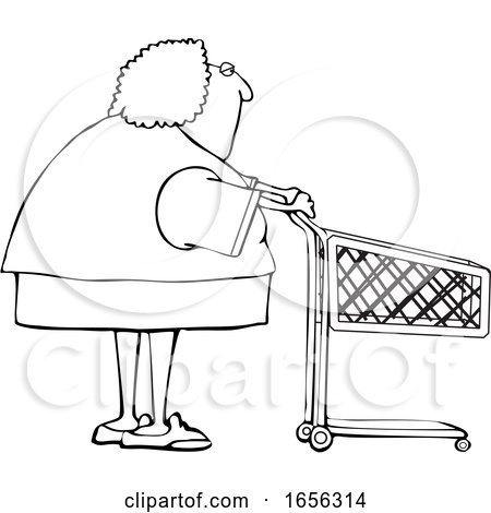 Cartoon Black and White Woman with a Shopping Cart by djart
