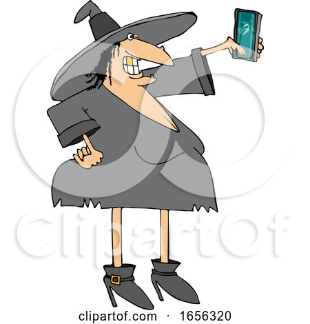 Cartoon Witch Taking a Selfie by djart
