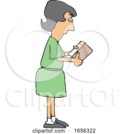 Cartoon Caucasian Woman Reading Ingredients on a Boxed Product by djart