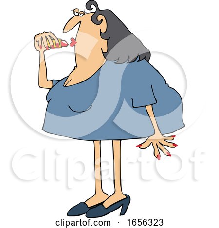 Cartoon Chubby Caucasian Woman Applying Lipstick by djart