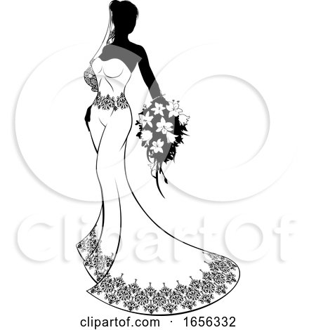 Bride Silhouette with Wedding Bouquet by AtStockIllustration