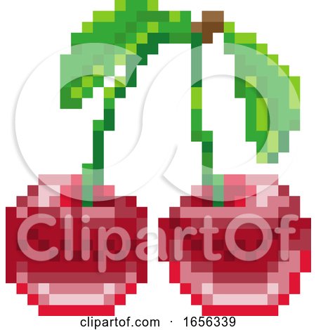 Cherry Pixel Art 8 Bit Video Game Fruit Icon by AtStockIllustration