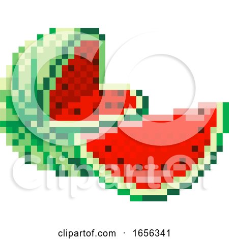 Watermelon Pixel Art 8 Bit Video Game Fruit Icon by AtStockIllustration