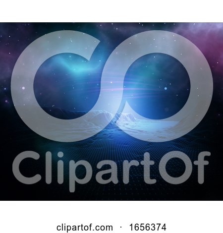 3D Abstract Space Background with Wireframe Landscape by KJ Pargeter