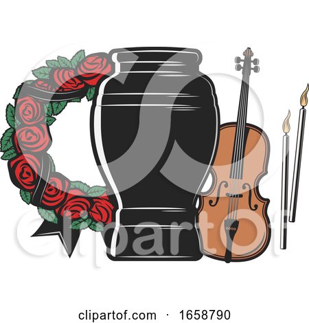 Funerary Urn Violin and Rose Wreath by Vector Tradition SM