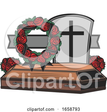Casket with Flowers and a Cross by Vector Tradition SM