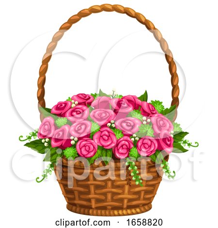 Basket of Pink Flowers by Vector Tradition SM
