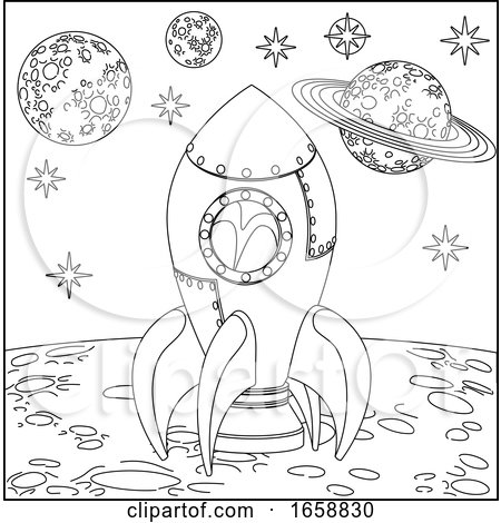 Space Cartoon Scene Rocket Ship on Moon by AtStockIllustration