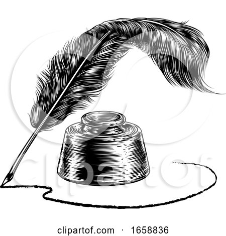 Writing Feather Quill Ink Pen and Inkwell by AtStockIllustration