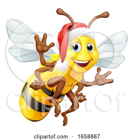 Honey Bumble Bee in Santa Christmas Hat Cartoon by AtStockIllustration