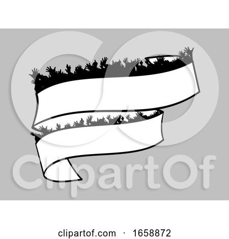 Blank White Banner with Silhouette Crowd on Gray by elaineitalia