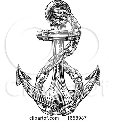 Anchor from Boat or Ship Tattoo Drawing by AtStockIllustration