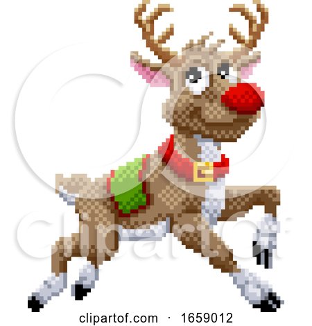 Santa Claus Reindeer 8 Bit Video Game Pixel Art by AtStockIllustration