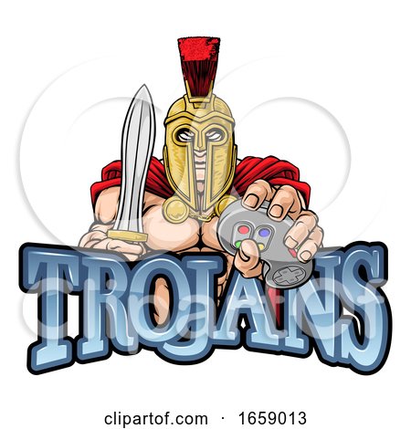 Trojan Spartan Gamer Warrior Controller Mascot by AtStockIllustration
