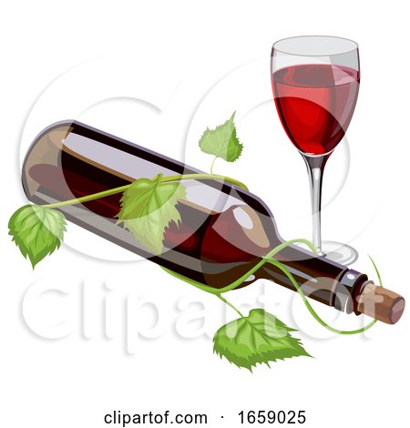 Bottle of Red Wine and Glass With Vine by Morphart Creations