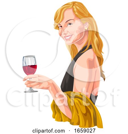 Blond Woman Holding a Glass of Red Wine by Morphart Creations