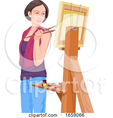 Vector of Female Artist Looking at Her Painting by Morphart Creations
