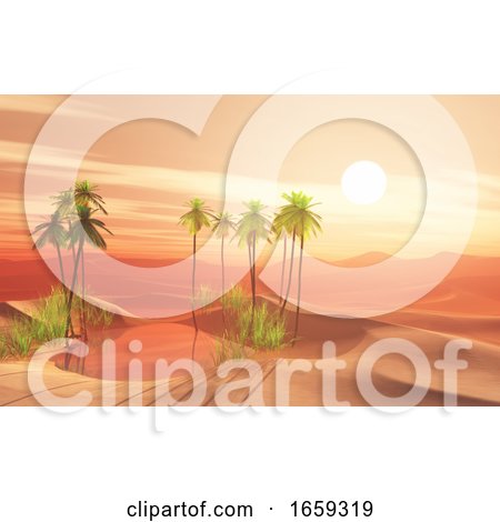 3D Desert Scene with Palm Tree Oasis by KJ Pargeter